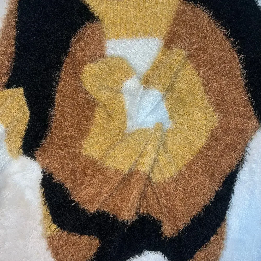 Love + Joy Striped Fuzzy Sweater  Cozy Colorblock Knit Pullover Size Medium